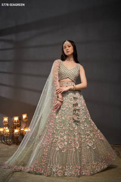 PF 5778 DESIGNER NET LEHENGA CHOLI WHOLESALER IN INDIA